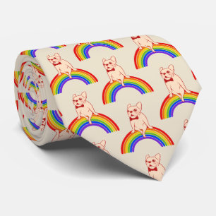 Frenchie feiert Stolz-Monat auf LGBTQ Regenbogen Krawatte