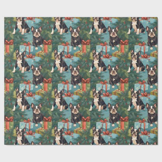 Frenchie Festivals Welpe Weihnachten Geschenkpapier (Saum)
