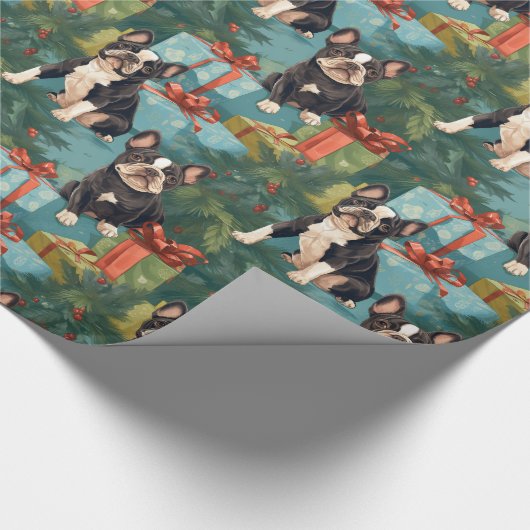 Frenchie Festivals Welpe Weihnachten Geschenkpapier (Ecke)