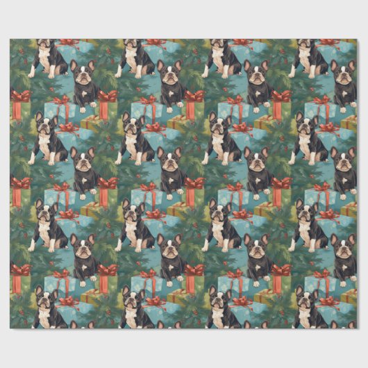 Frenchie Festivals Welpe Weihnachten Geschenkpapier (Flach)
