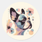 Frenchie Floral Vibes Runder Aufkleber (Vorderseite)