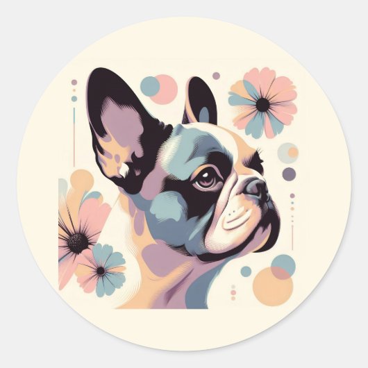 Frenchie Floral Vibes Runder Aufkleber (Vorderseite)