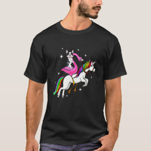 Frenchie Französische Bulldogge Reitet Flamingo Ei T-Shirt