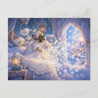 Frenchie Frau Holle Snowfall Scene Postkarte