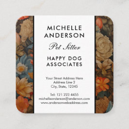 Frenchie French Bulldog Vintage Floral Quadratische Visitenkarte