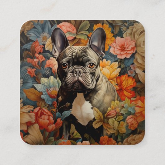 Frenchie French Bulldog Vintage Floral Quadratische Visitenkarte (Rückseite)