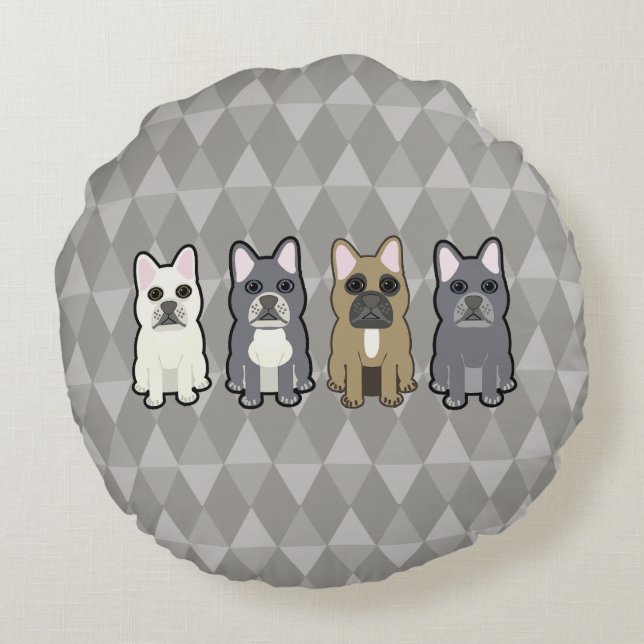 Frenchie Freunde Rundes Kissen (Rückseite)