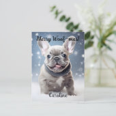 Frenchie Frosty Bliss Anpassbar Postkarte (Stehend Vorderseite)