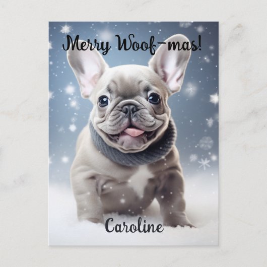 Frenchie Frosty Bliss Anpassbar Postkarte (Vorderseite)
