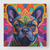 Frenchie Fun Geburtstagsfantasie Quadratische Wanduhr (Vorderseite)