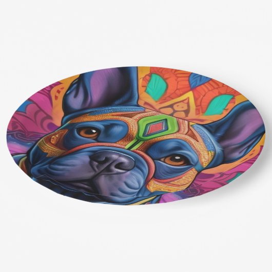 Frenchie Fun Pappteller (Schrägansicht)