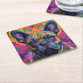 Frenchie Fun Rechteckiger Pappuntersetzer (angewinkelt)