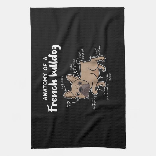 Frenchie-Geschenk| Anatomie eines französischen Bu Geschirrtuch (Vertikal)