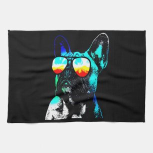 Frenchie Gift Cool French   Bulldog Wearing Glass Geschirrtuch