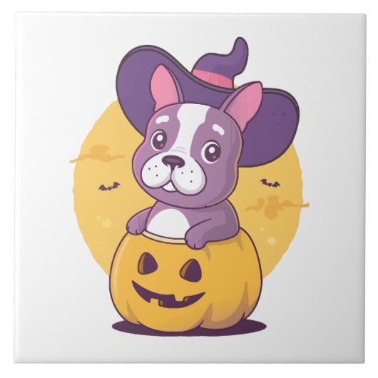 Frenchie Halloween Fliese (Vorderseite)