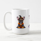 Frenchie Halloween Lila Robe Hexenhut Kaffeetasse (Links)