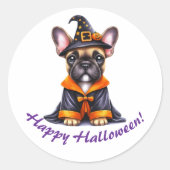 Frenchie Halloween Lila Robe Hexenhut Runder Aufkleber (Vorderseite)