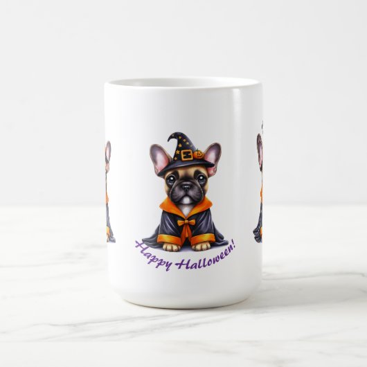 Frenchie Halloween Purple Robe Witchy Hat Kaffeetasse (Mittel)
