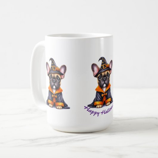 Frenchie Halloween Purple Robe Witchy Hat Kaffeetasse (Vorderseite Links)