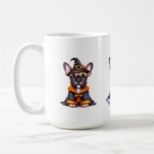 Frenchie Halloween Purple Robe Witchy Hat Kaffeetasse (Links)