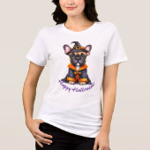 Frenchie Halloween Purple Robe Witchy Hat Tri-Blend Shirt (Vorderseite)
