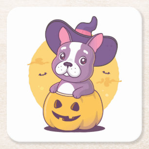 Frenchie Halloween Rechteckiger Pappuntersetzer