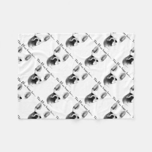 Frenchie Happy Face Fleecedecke (Vorderseite (Horizontal))