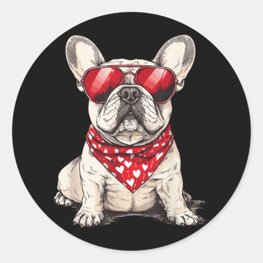 Frenchie Heart Bandana Cool French Bulldog Lover V Runder Aufkleber (Vorderseite)