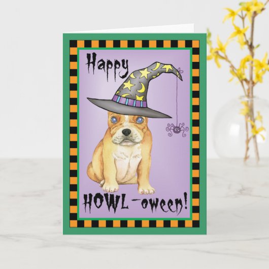 Frenchie Hexe Karte (Gelbe Blume)