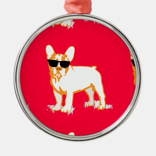 Frenchie Howlelu Silbernes Ornament (Vorne)