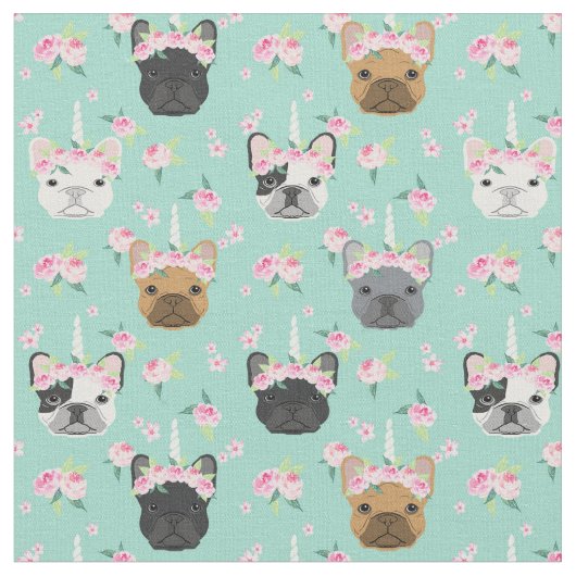 Frenchie Hunde Blume Stoff (Nahaufnahme)