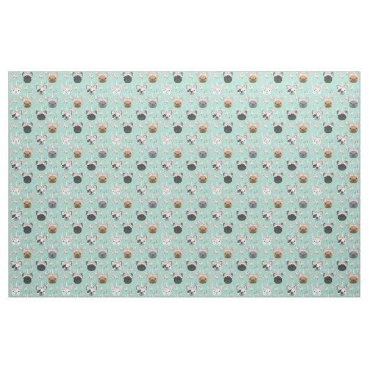 Frenchie Hunde Blume Stoff (Fat Quarter (45,7 x 55,9 cm))