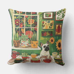 Frenchie im Boho-Garten-Teeraum Kissen