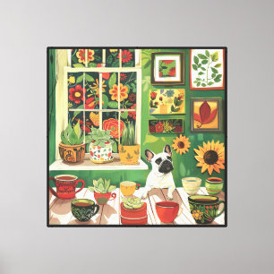 Frenchie im Boho-Garten-Teeraum Leinwanddruck