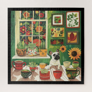 Frenchie im Boho-Garten-Teeraum Puzzle