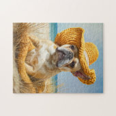Frenchie im sommerlichen Strandhut Puzzle (Horizontal)