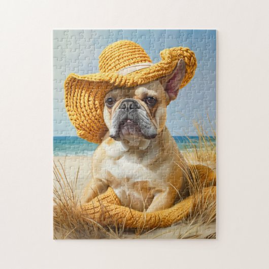 Frenchie im sommerlichen Strandhut Puzzle (Vertikal)