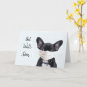 Frenchie in Gesichtsmaske wird gut Karte (Gelbe Blume)