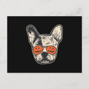 Frenchie in Kürbis-Sonnenbrille Halloween Bulldogg Feiertagspostkarte