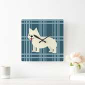 Frenchie Kariert Blue Quadratische Wanduhr (Zuhause)