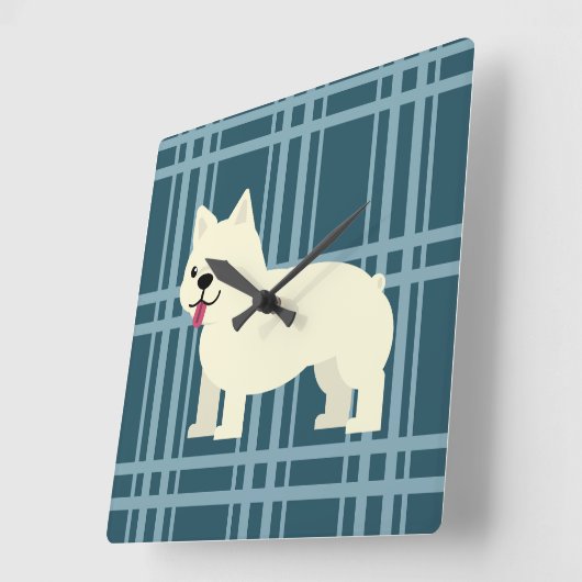 Frenchie Kariert Blue Quadratische Wanduhr (Winkel)