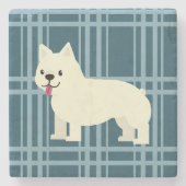 Frenchie Kariert Blue Steinuntersetzer (Vorderseite)