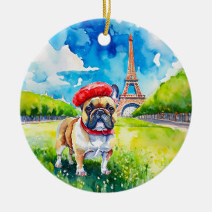 Frenchie Kisses Paris Eiffel Tower Keramik Ornament