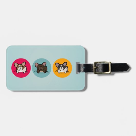 Frenchie Kreise - Blau, Gold u. Rosa Gepäckanhänger (Vorderseite horizontal)