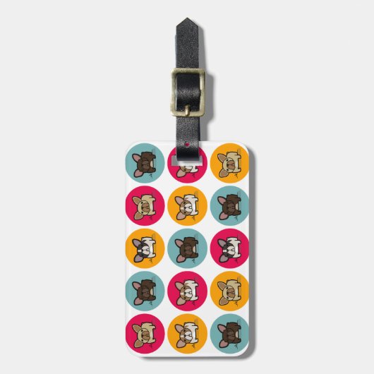 Frenchie Kreise - Blau, Gold u. Rosa Gepäckanhänger (Vorderseite vertikal)