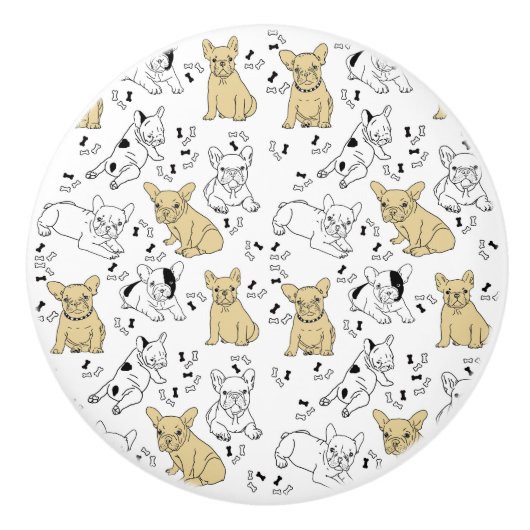 Frenchie Lieben Knochen Keramikknauf (Vorderseite)