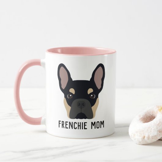 Frenchie Mama Black und Tan French Bulldog Tasse (Mit Donut)