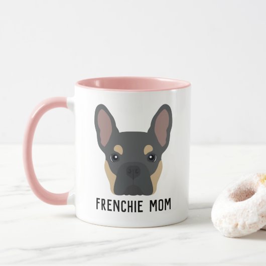 Frenchie Mama Blue und Tan French Bulldog Tasse (Mit Donut)