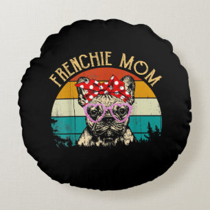 Frenchie Mama Geschenk Vintag Retro Stil Französis Rundes Kissen