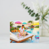 Frenchie-Massage am Pool Postkarte (Stehend Vorderseite)